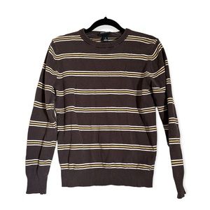 H&M brown and yellow striped crewneck pullover sweater | size small